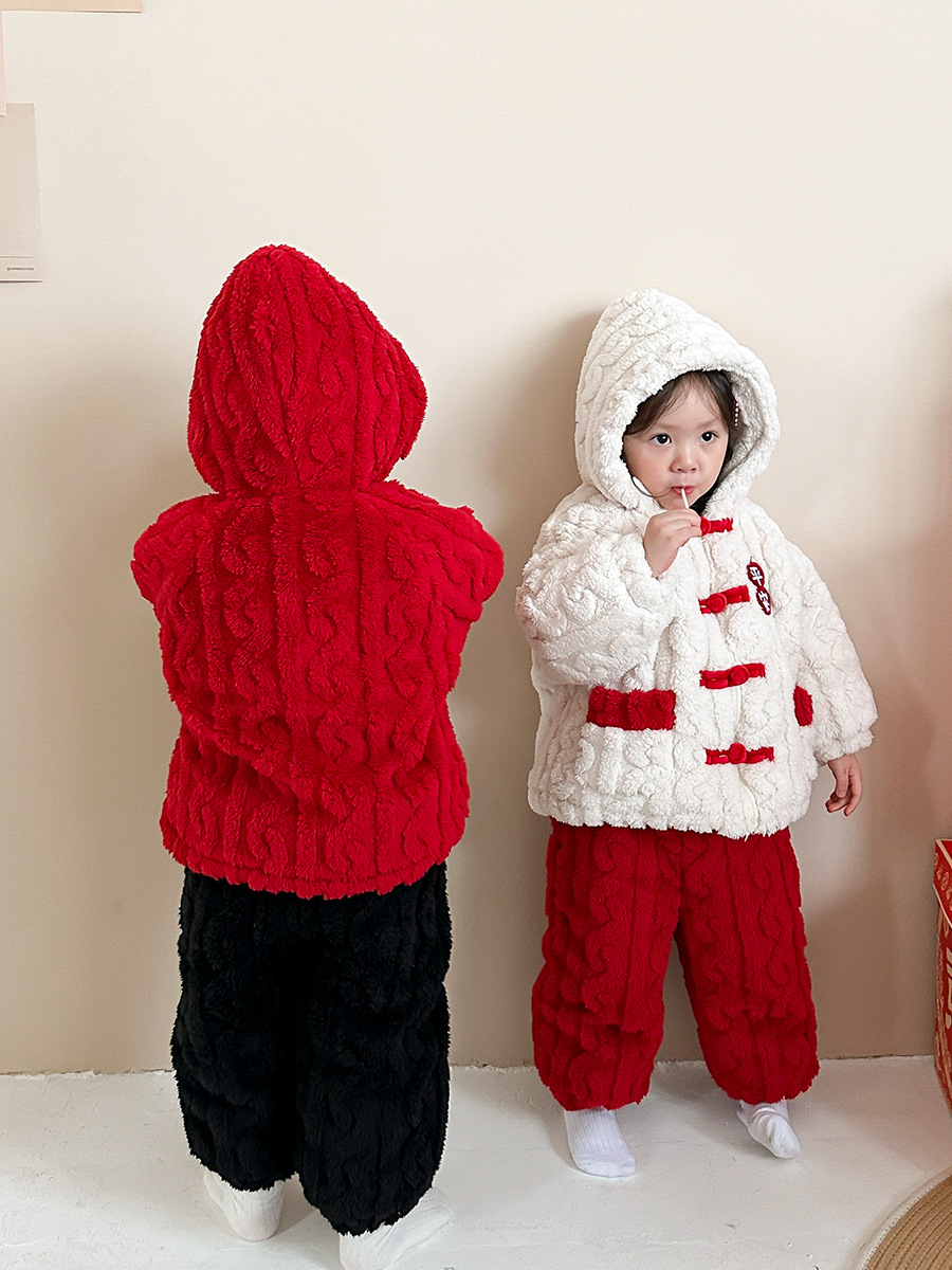 Weimu pijamas para niños traje de invierno ropa de franela engrosada forrada de lana acolchada Bebé Ropa anual Niñas Casa