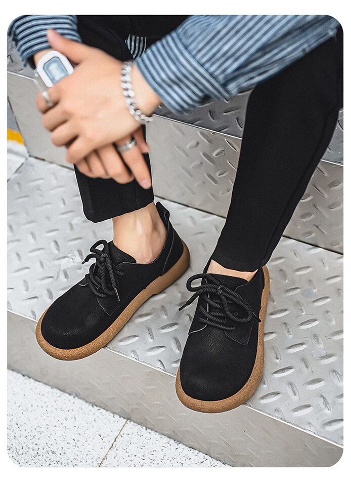 Giày da nam cổ thấp kiểu Martin phong cách retro, đế mềm chống thấm nước, form rộng cỡ lớn — Kaki, màu nâu, màu đen chi tiết 23
