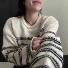 韩系小众!2025秋冬复古文艺气质百搭圆领显瘦套头针织毛衣女