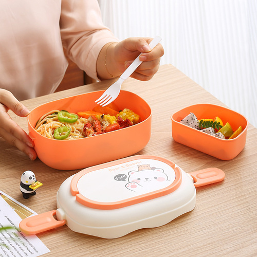 ins Internet celebrity bear double-layer plastic lunch box large capacity student portable lunch box microwave oven adult lunch box