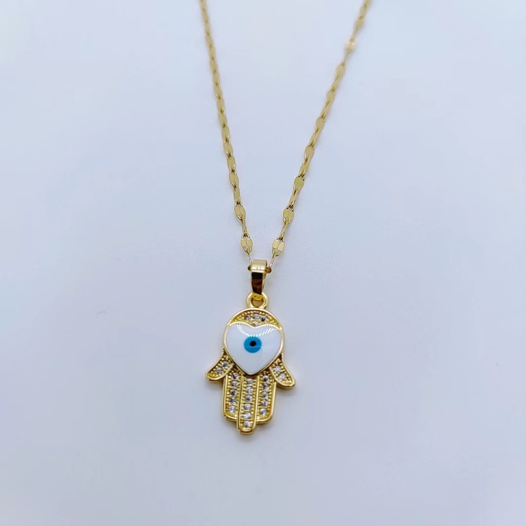 Womenu0027S Retro Fashion Devilu0027S Eye Heart Titanium Steel Zircon Necklace Inlaid Gold Stainless