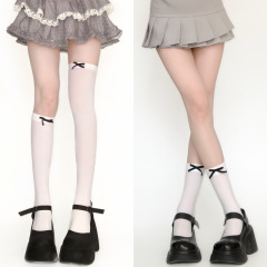 和風ロングソックス ロリータ風 リボン付きスイートカーフソックス 肌に優しい着痩せ効果のあるパイルソックス