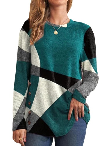  European and American Autumn/Winter Amazon Independent Station New Women's Clothing French Cashmere Contrast Color Print Long Sleeve T-Shirt Top