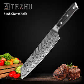 跨境不锈钢厨房厨师刀大马士革鱼骨纹家用套刀水果刀削皮刀料理刀