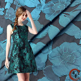 春秋新品3D大花色织提花织锦缎高档连衣裙风衣高级礼服提花布