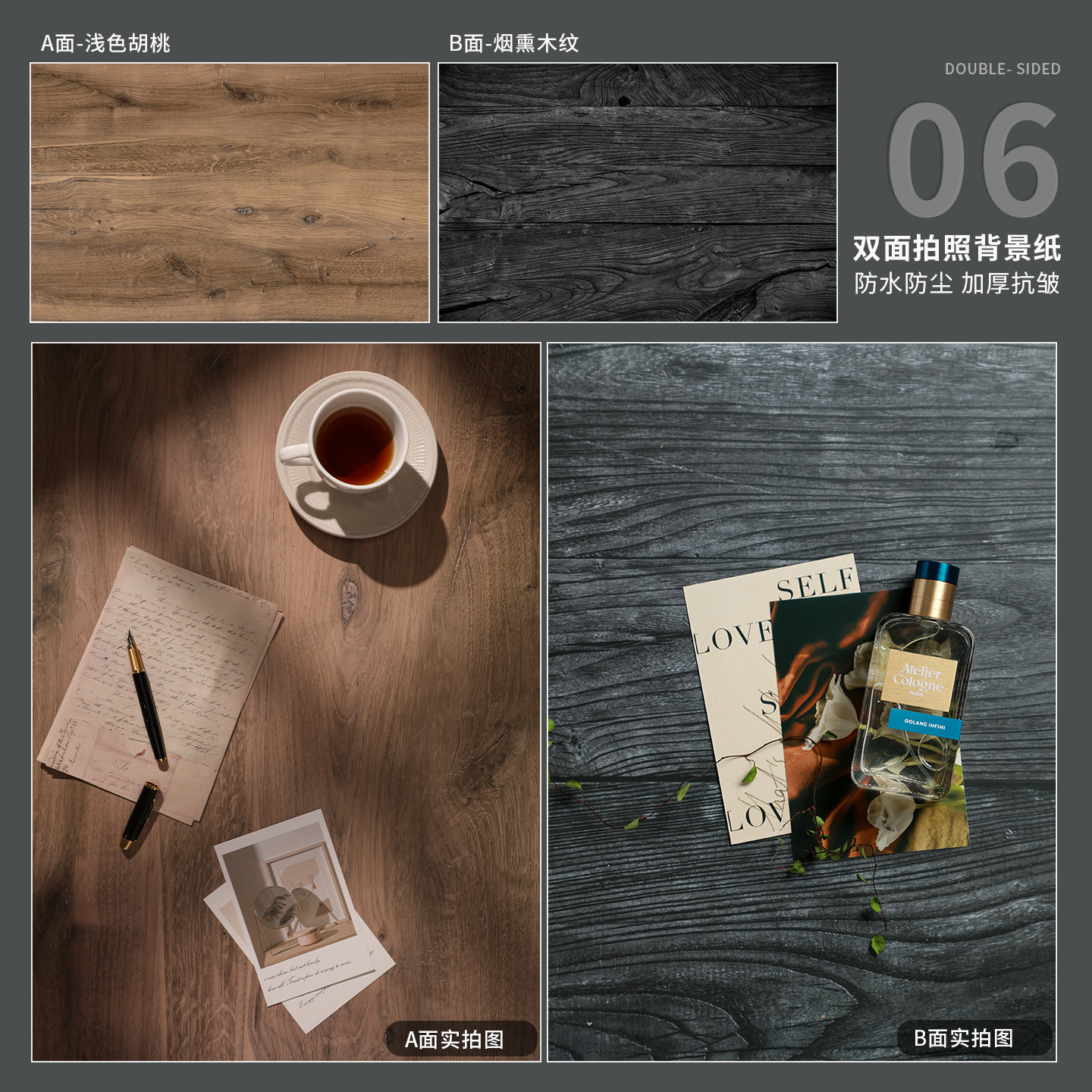 57*87cm Double-Sided Photography Background Paper Cement Wood Grain Wall Large Size Black White Marble Floor Tile Vintage