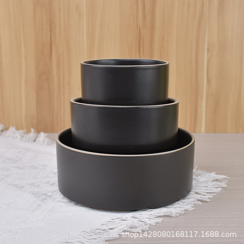 Tazón de arroz de cerámica redonda de arena mate negro puro Tazón de sopa espesa coreana Tazón de sopa dulce Tazón de ensalada Tazón de kimchi especial