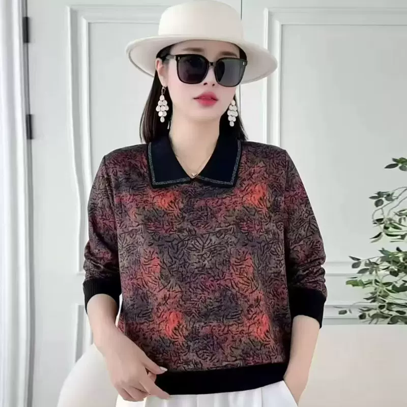 中老年女装2026春装新款长袖T恤小衫大码宽松妈妈装春秋带领洋气