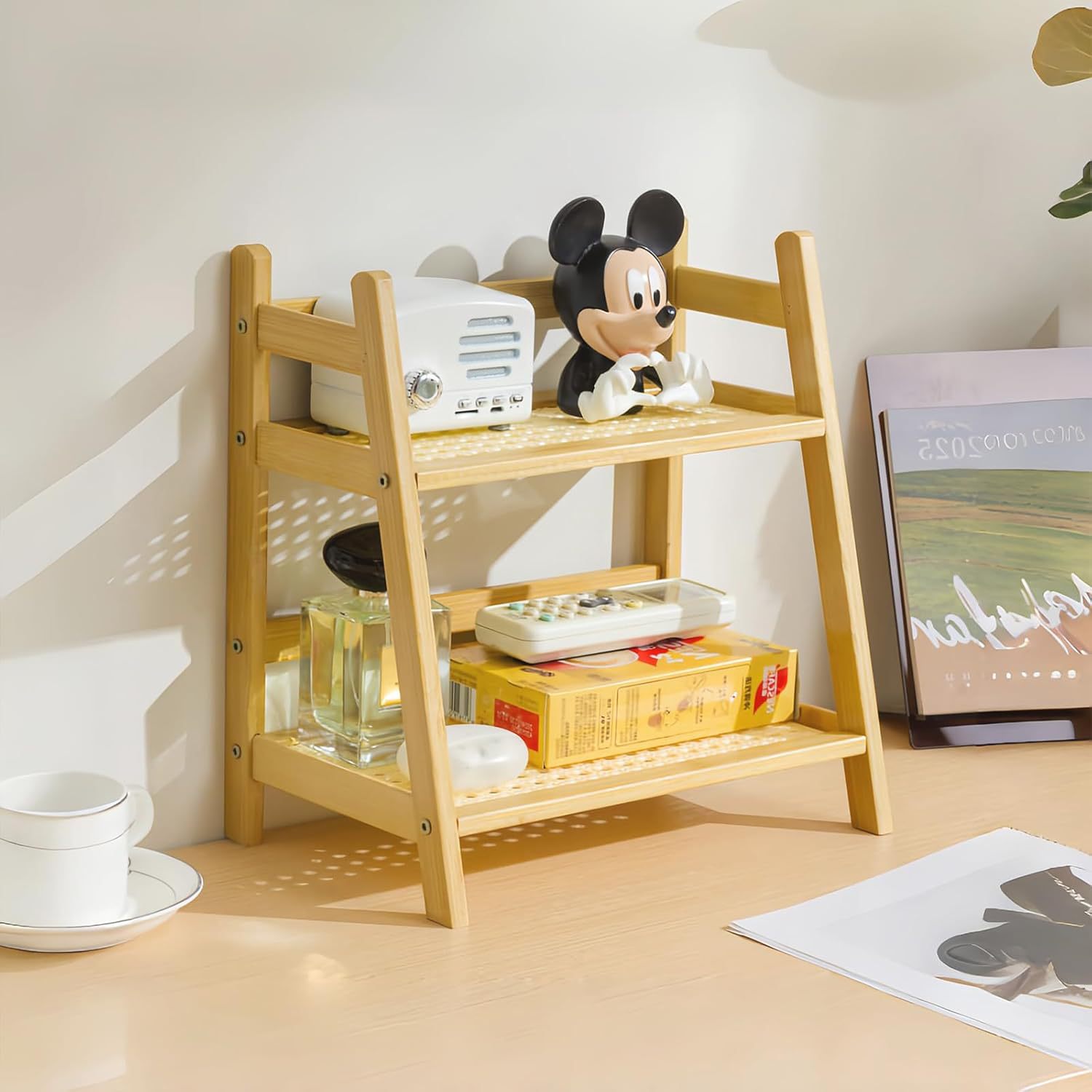 Bamboo Matcha Rack, Cup Display Rack, Kitchen Countertop Cabinet Spice Storage Rack