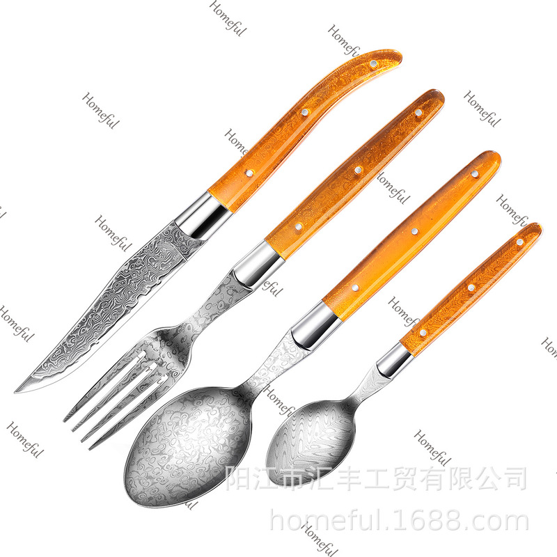 Amazon's best-selling French-style La Giole Damascus pattern stainless steel cutlery set Amazon's best-selling French-style La Giole Damascus pattern stainless steel cutlery set