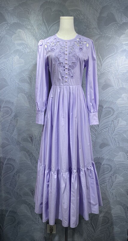 Fengyingying foreign trade women's clothing 2025 spring new round neck cotton hollow long dress in stock real shot