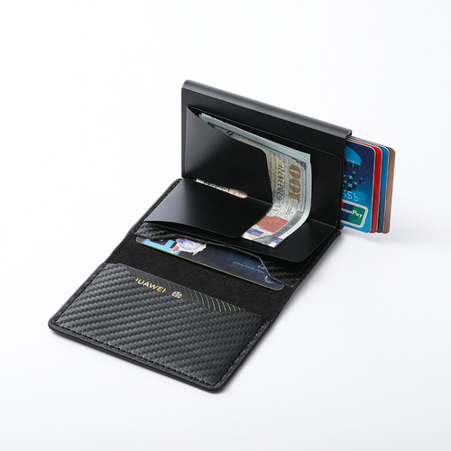 Men's ultra-thin carbon fiber RFID card holder automatic flip aluminum card holder wallet