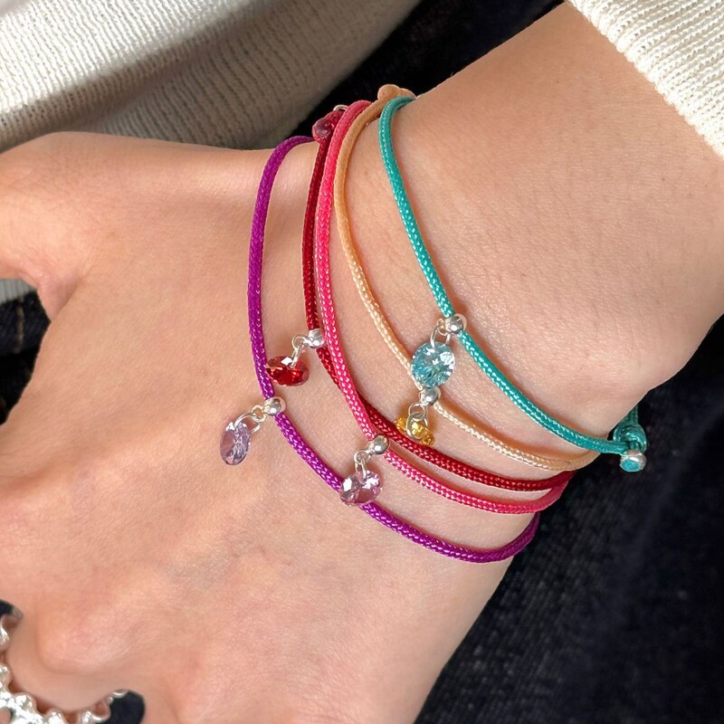 Colorful Woven S925 Sterling Silver Bracelet with Zircon Pendant, Stackable, Korean-Style, Sweet, Adjustable Dopamine Bracelet for Women