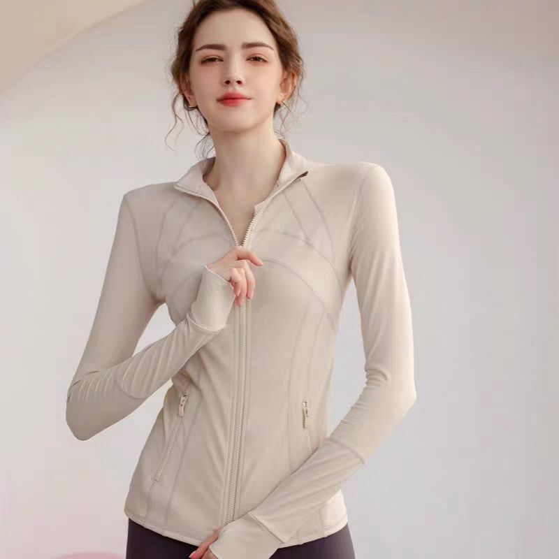 Lulu-Style Jacket for Fitness, Quick-Dry, Slim-Fit, Brushed Fabric, Long-Sleeve Yoga Top Jacket