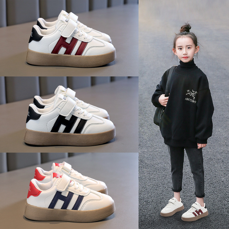White Sneakers for Girls, 2026 Spring and Autumn New Style, Fleece-Lined Sports Shoes for Older Children and Students, Casual Shoes