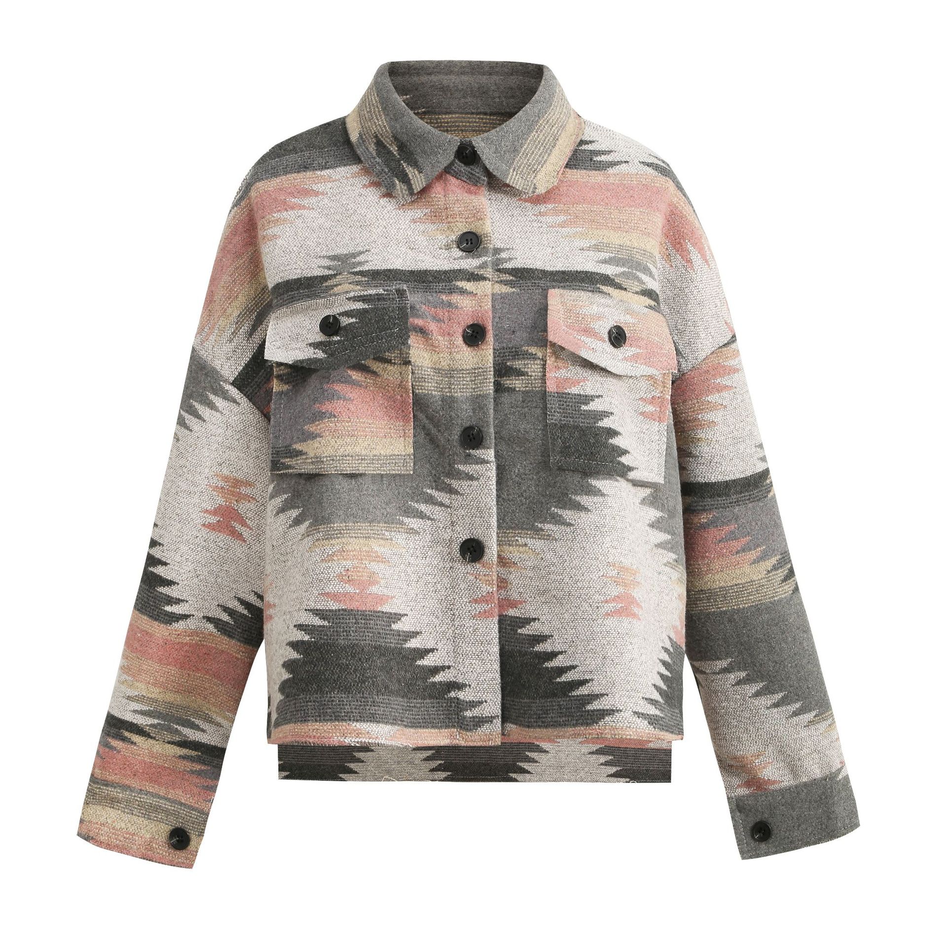 Abrigo de Lana con Estampado para Mujer de Mezcla de Algodón Grueso, Suelto