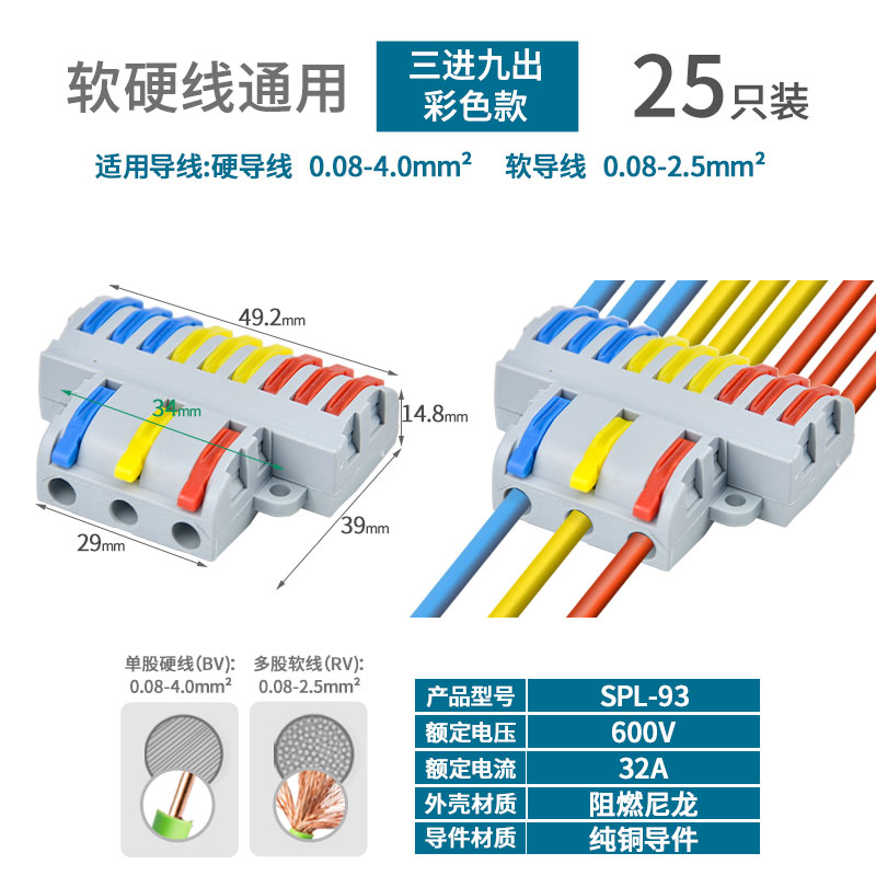 Conector de cable de acoplamiento de terminal rápido de dos en dos y dos de salida Conector de conexión de tres en tres de salida SPL-2
