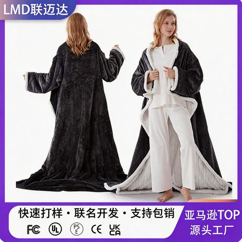 Electric Heating Blanket Flannel Fleece Wearable Heating Blanket with Sleeves Electric Blanket for Home Use