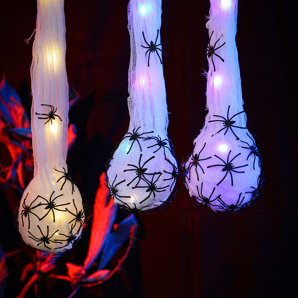 Accesorios de decoración de ambiente de Halloween, hilo de telaraña colgante, bola de algodón, bolsa de huevo de araña luminosa, habitación secreta, juguete complicado