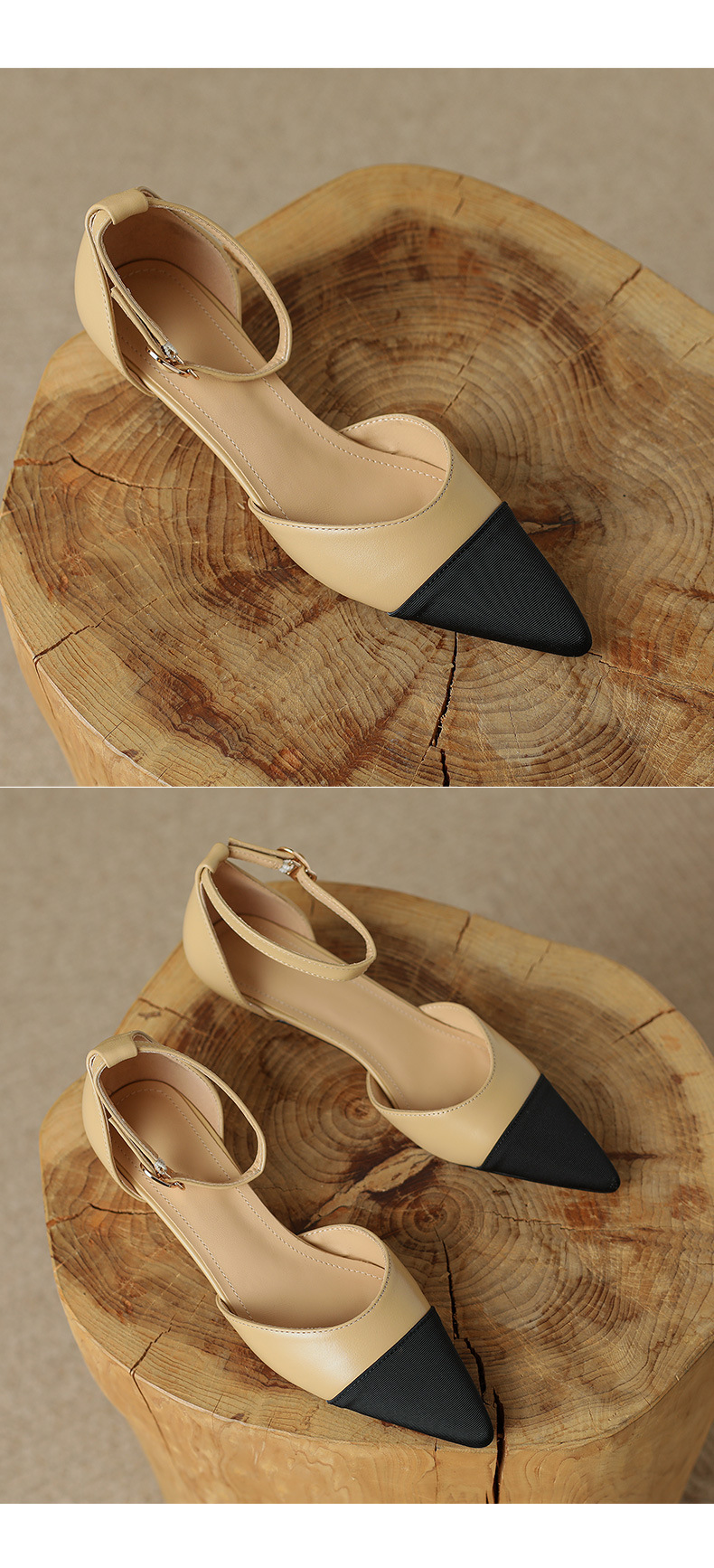 Sandal nữ quai ngang mũi kín gót thấp 2,5 cm phong cách Hàn Quốc phối màu — Màu trắng nhạt chi tiết 10