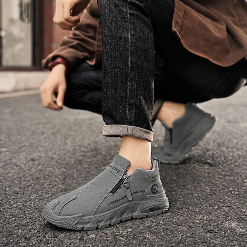 2026 Spring New Versatile Men's Shoes with Zipper, Non-Slip Work Shoes, Men's Casual Sports Martin Work Shoes, Sneakers