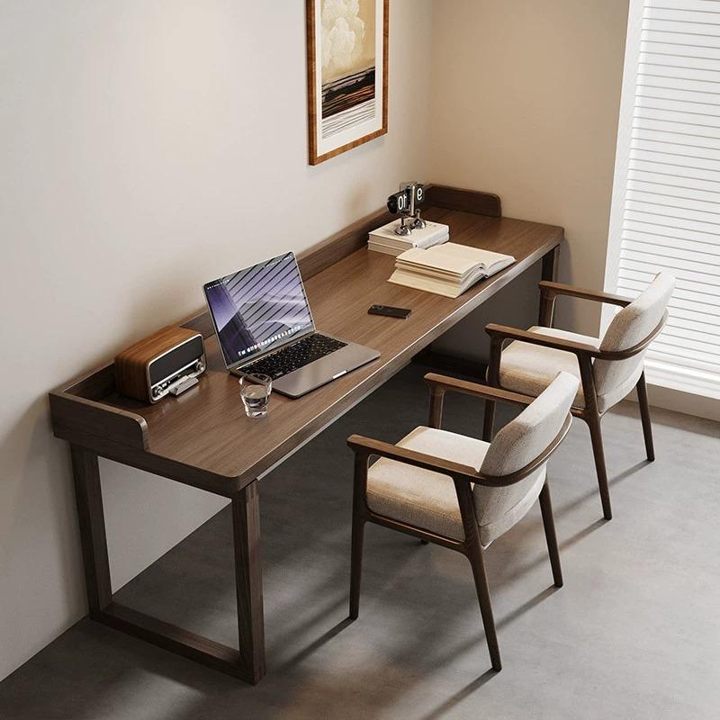 Mobien Solid Wood Desk with Anti-Falling Board Home Wall-Mounted Long Study Table and Chair Kidsren's Writing Desk Computer Table