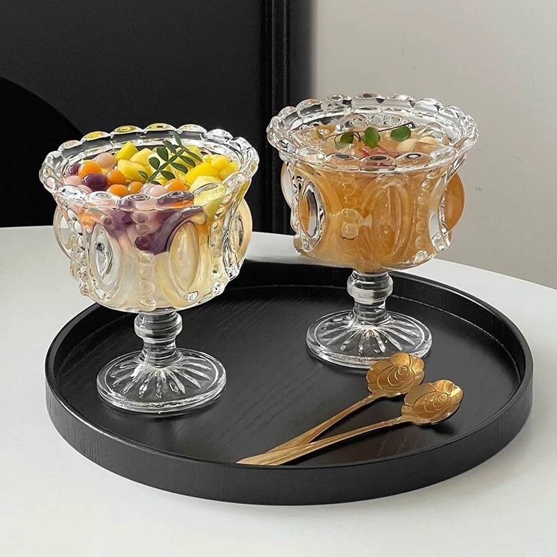 Niche medieval con cubierta de postre tazón de estilo palacio emblema taza de helado taza de vidrio de alto valor facial tazón de agua de azúcar tazón de yogur