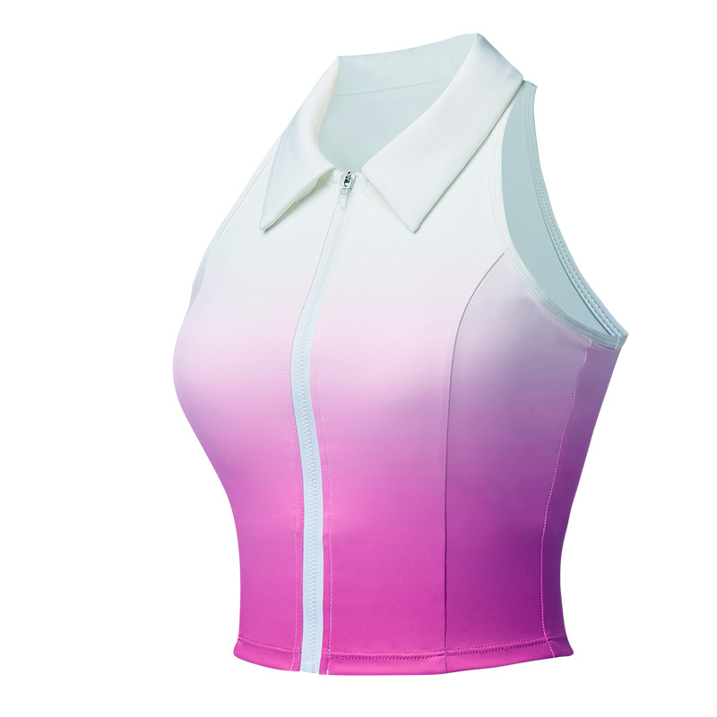 Uniforme de tenis transfronterizo Chaleco deportivo para mujer Chaleco sin mangas transpirable de secado rápido Chaleco de solapa degradado con cuello POLO