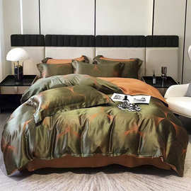 跨境亚马逊外贸专供轻奢款欧式贡缎提花简约磨毛四件套床品批发