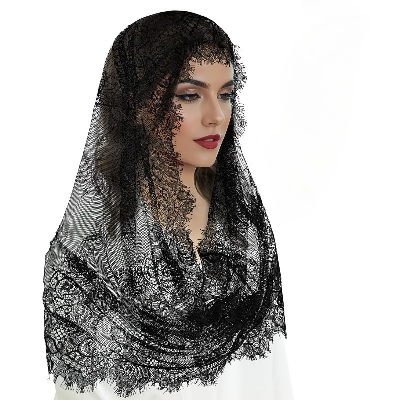 Black and White Monochrome Eyelash Lace Veil, Popular in Western Weddings, Breathable Lace Veil for Women, in Stock, European and American Style Bridal Wedding