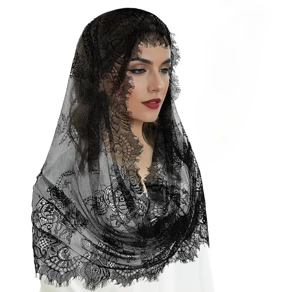 Black and White Monochrome Eyelash Lace Veil, Popular in Western Weddings, Breathable Lace Veil for Women, in Stock, European and American Style Bridal Wedding