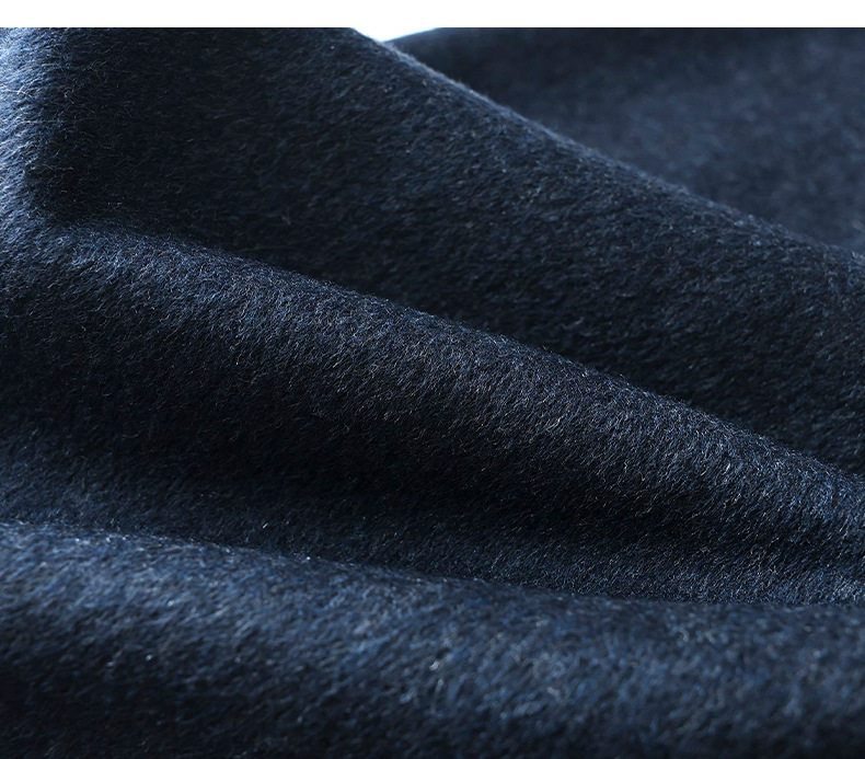 Quần ống rộng lưng cao dáng suông chất len cashmere phối len cừu — Xanh navy chi tiết 15