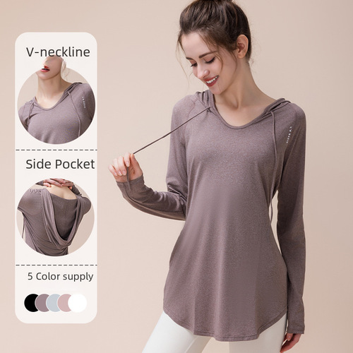 Women's Loose-Fitting Slimming Hooded Sweatshirt for Autumn/Winter Casual Yoga Clothes Sports Exercise Long Sleeve for Plus Size