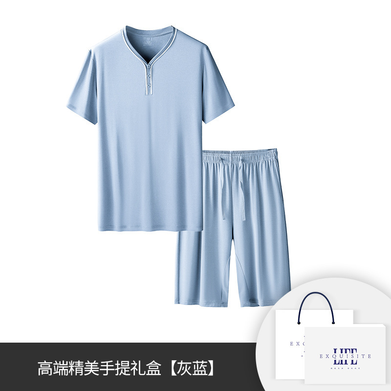 [Pocas cosas buenas] 80 trajes modales de doble cara de ropa de hogar para hombres de primavera y verano se pueden usar en pantalones cortos de manga corta