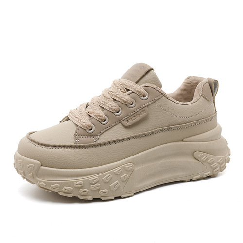 K6710 Plaid Father's Shoes with Thick Sole, Heeled Leather Surface, Sporty Women's Shoes, Fashion Student Edition, Korean Style, Trendy