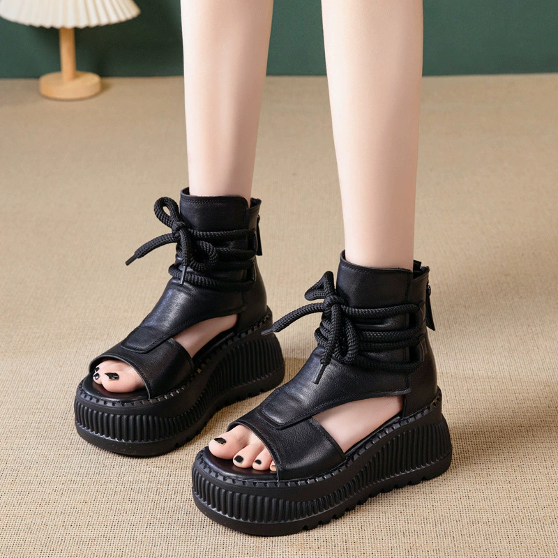 Sandals, summer footwear platform, genuine leather