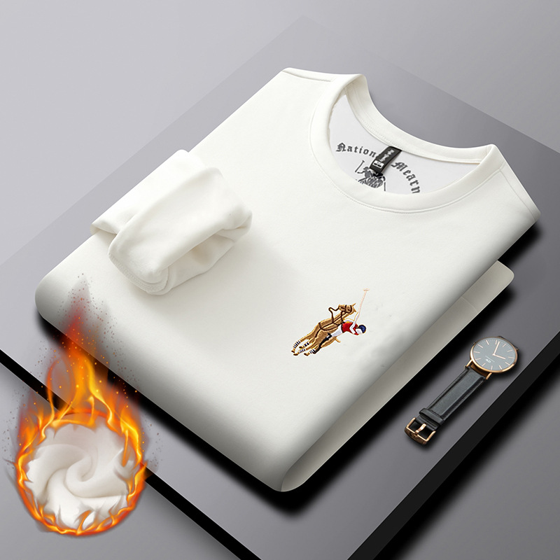 Runenboro Men's Winter Warm Fleece-Lined Thickened Men's Sweater 420g Long Sleeve T-Shirt Men's Round Neck Base Shirt