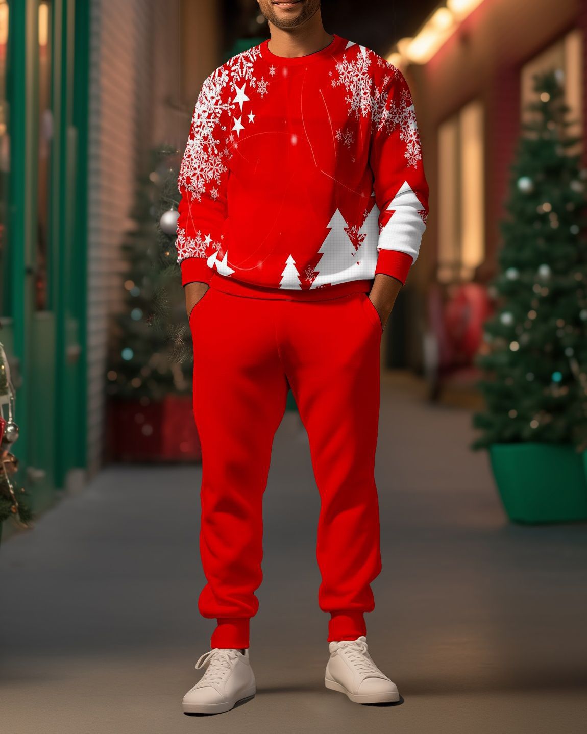 Comercio exterior transfronterizo Europa y América 3D impresión digital retro cuello redondo suéter pantalones traje ME1-ML1