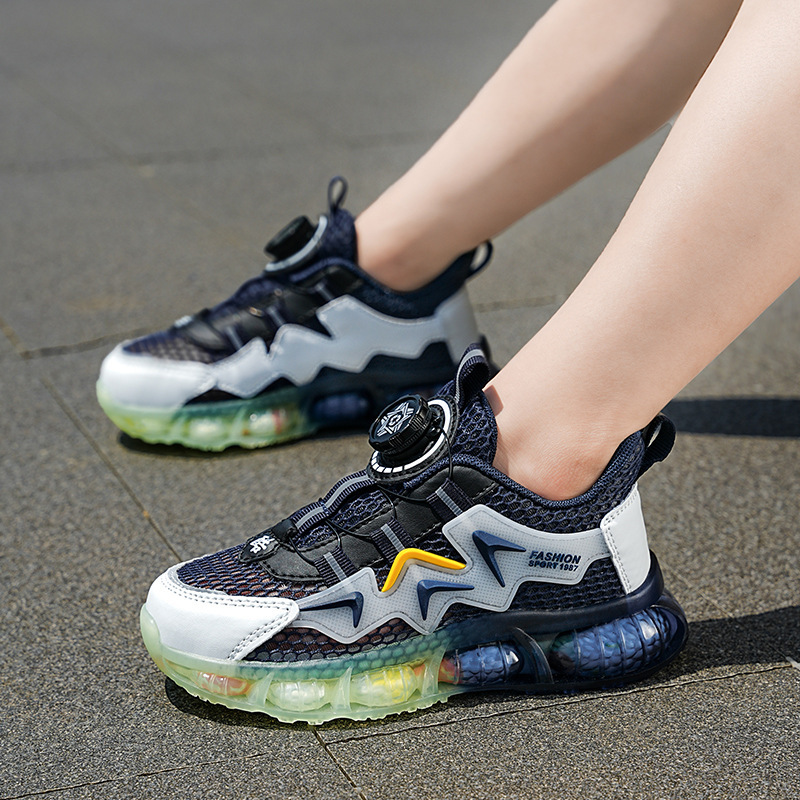 Zapatos para niños y niñas, malla transpirable, botones giratorios para niños, zapatos deportivos para niños de primavera y otoño