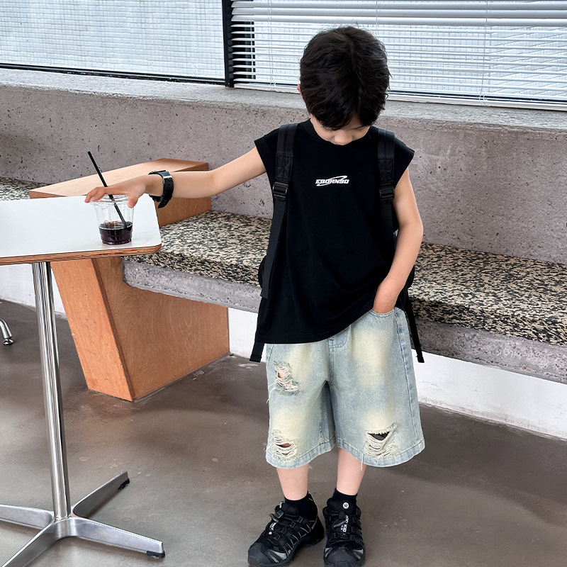 Camiseta de chaleco para niños, ropa de verano sin mangas para niños, 2026 ropa de verano para niños, nueva chaqueta de hombro suelta para niños