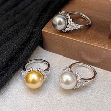 s925纯银施家水晶珍珠指环高端满锆钻微镶戒指ins高级感韩国韩版
