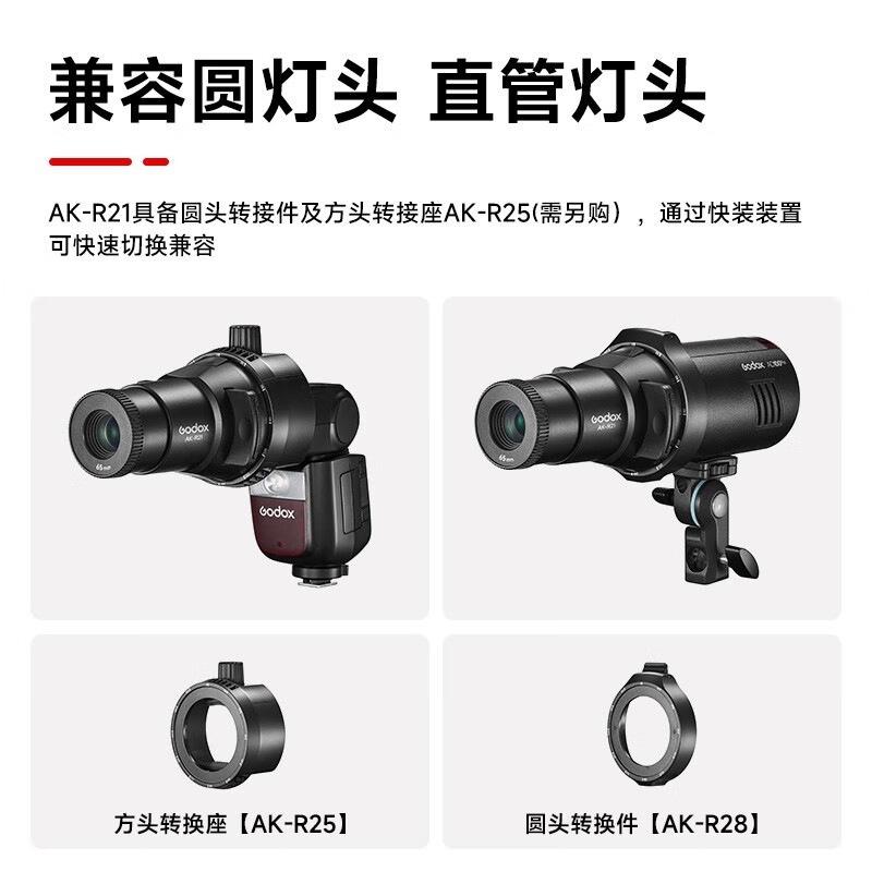 神牛AK-R21闪光灯投影器兼容圆头方头V1/AD100/AD200PRO机顶外拍