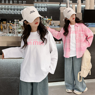 Girls' Long-sleeved Shirt 2024 Spring and Autumn New Arrival Children's Korean Style Stylish Fashionable Plaid Top Trendy Cardigan