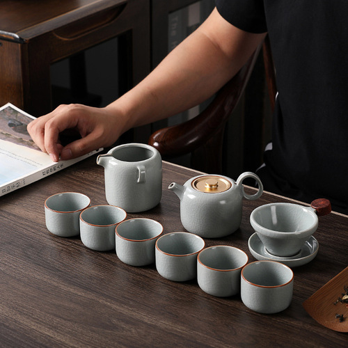Ruyao Keshan Gongfu Tea Set High-end Gift Box Ceramic Teapot and Cups Corporate Gift Logo Manufacturer Wholesale