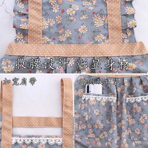 New style canvas apron for women, cute and stylish, home kitchen cooking, breathable Korean version, wear-resistant princess skirt, adult work