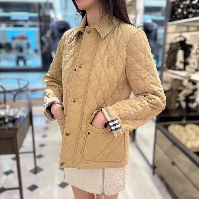 British Style 25 Autumn and Winter Classic Retro Corduroy Lapel Shield Cotton Jacket Women's Quilted Quilted Cotton Jacket