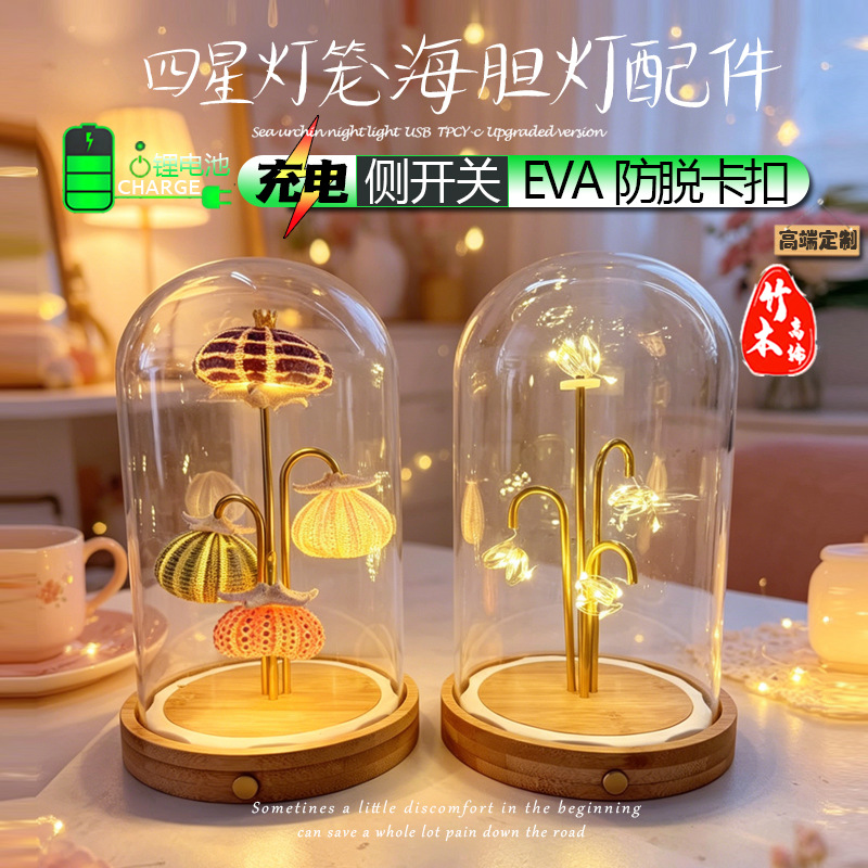 充电款四星贝壳海胆灯玻璃罩圆柱球形侧面开关EVA防脱铜管串底座