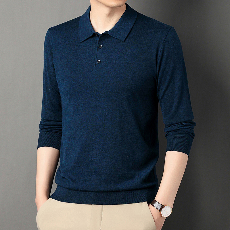 Special Offer Tommy Men's Knitted Wool Sweater, Spring and Autumn Turn-Down Collar Base Sweater, Casual Polo Shirt for Young and Middle-Aged, Thin Style Wholesale