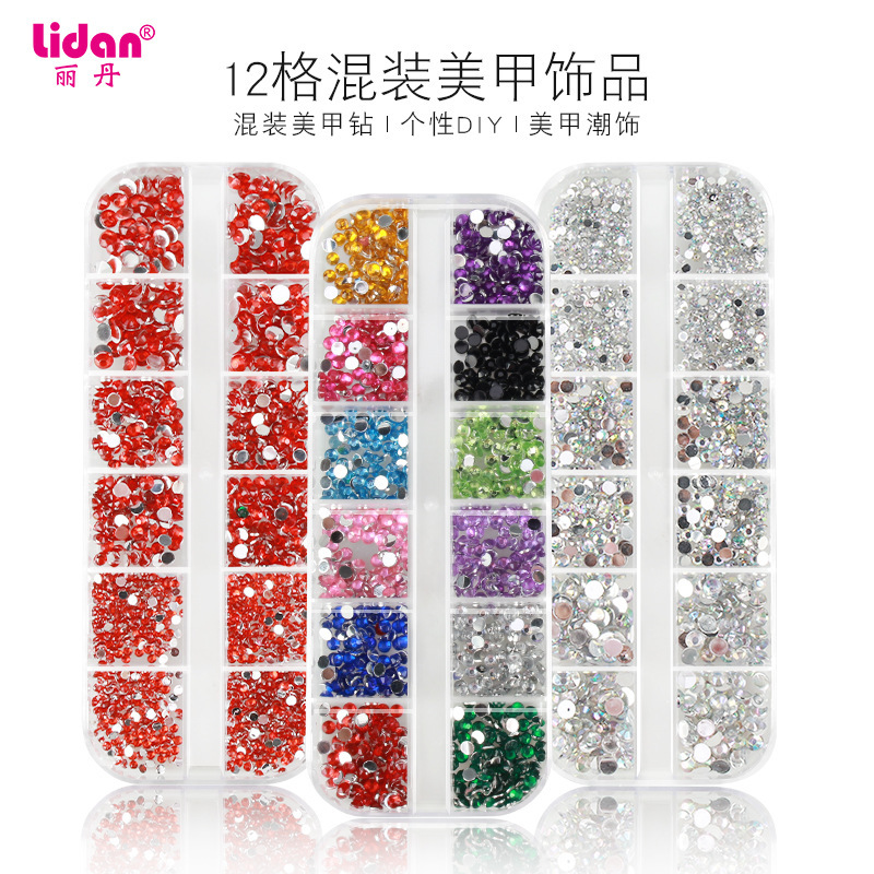 Nail diamond jewelry wholesale 12 long box magic color glass diamond jewelry AB nail high silver flat diamond