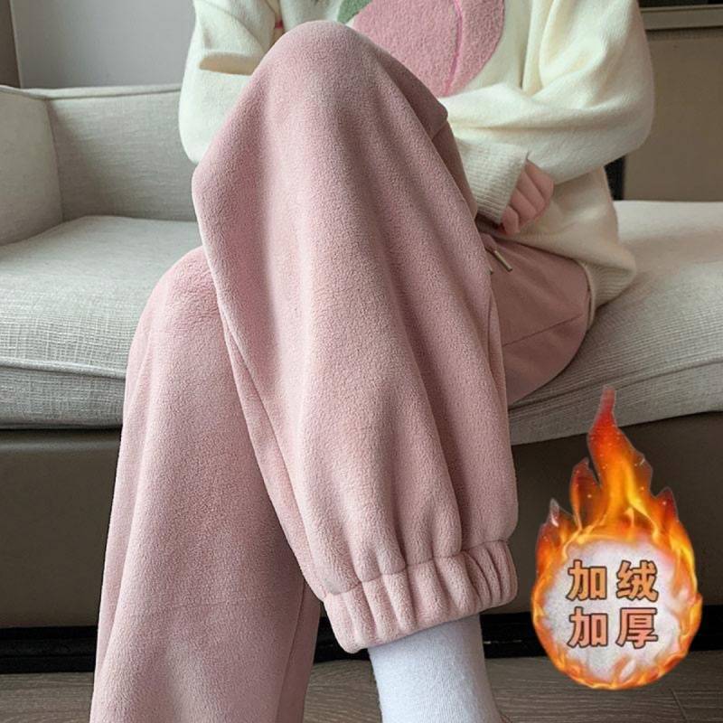 Pink Fleece-Lined Sweatpants for Women, Autumn and Winter Thickened Outdoor Cotton Pants, Warm Fleece Pants, Petite Jogger Sweatpants Pink Fleece-Lined Sweatpants for Women, Autumn and Winter Thickened Outdoor Cotton Pants, Warm Fleece Pants, Petite Jogger Sweatpants